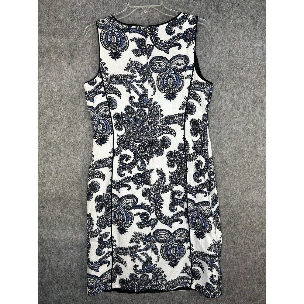 Talbots Sleeveless White Black Blue Paisley Mini Dress Size 12 - Picture 4 of 9
